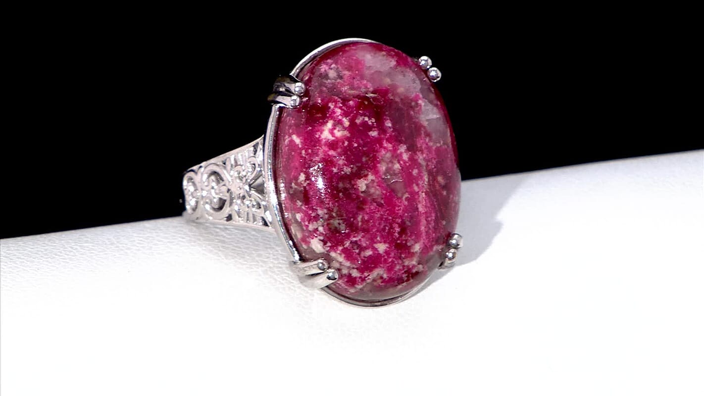 Norwegian Thulite 24.85 ctw Solitaire Ring in Platinum Over Copper with Magnet (Size 10.0)