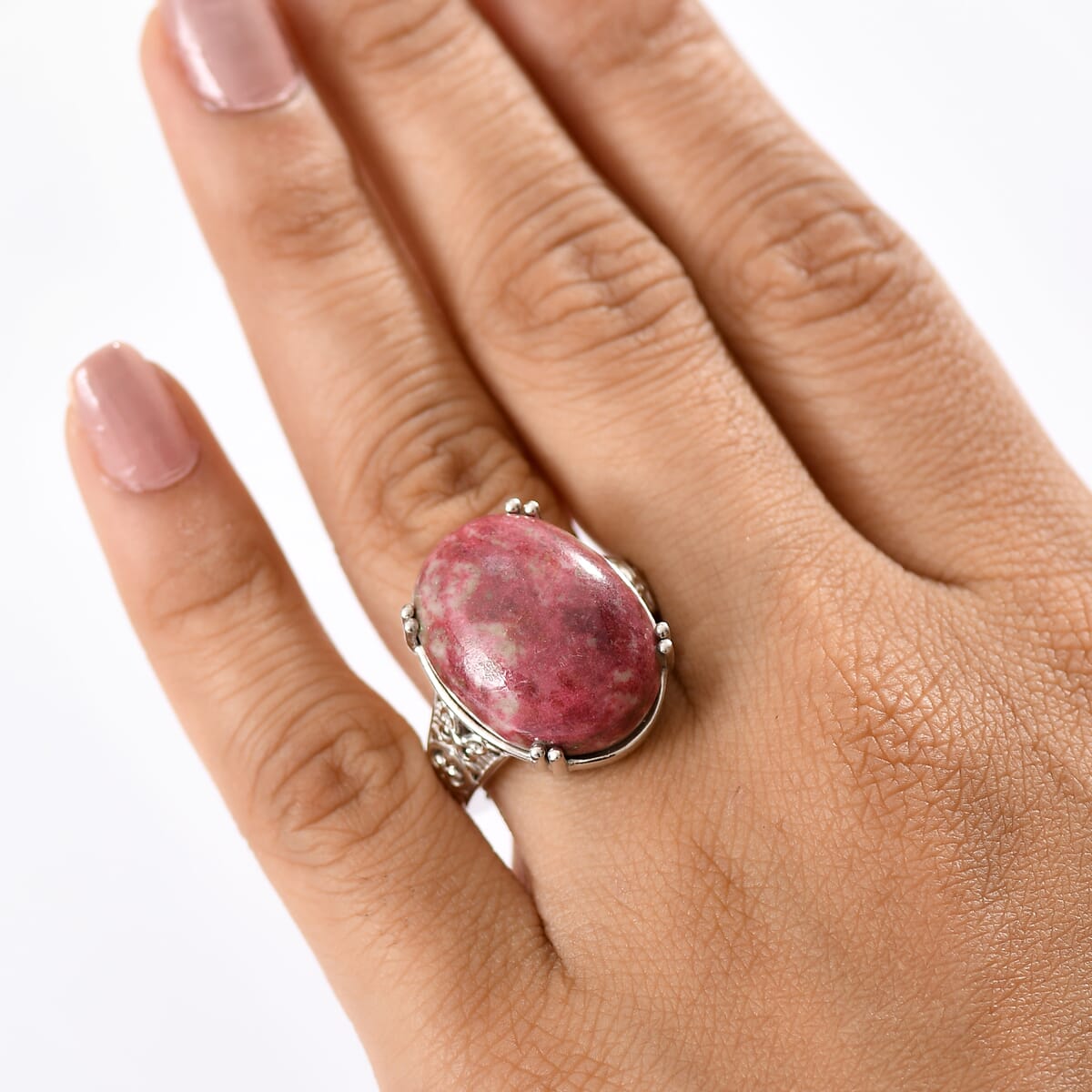 Norwegian Thulite Solitaire Ring in Platinum Over Copper with Magnet (Size 9.0) 24.85 ctw image number 2