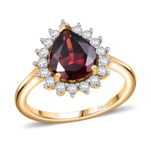 Mozambique Garnet and White Zircon 3.10 ctw Ring in 18K Vermeil Yellow Gold Over Sterling Silver (Size 10.0)