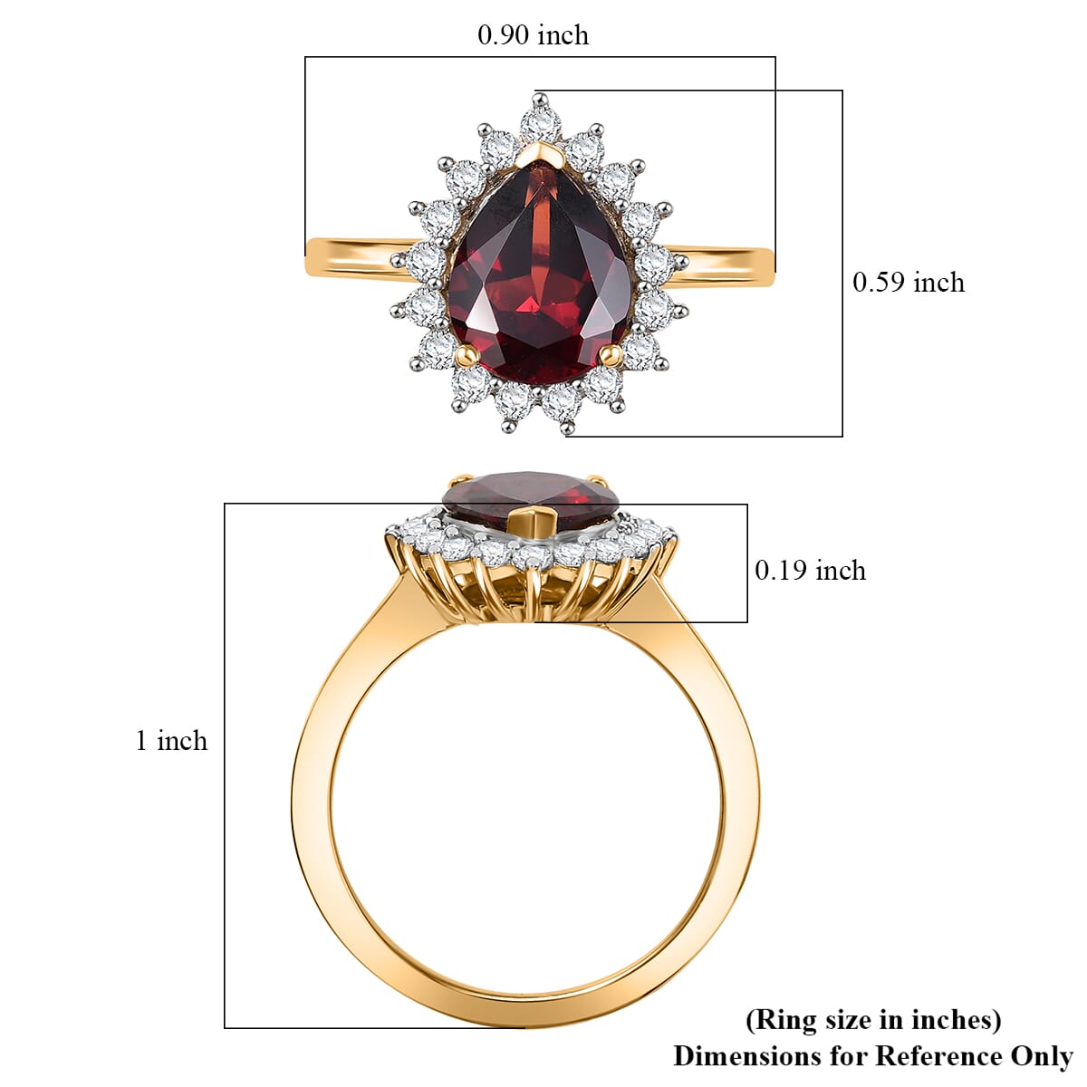 Mozambique Garnet and White Zircon 3.10 ctw Ring in 18K Vermeil Yellow Gold Over Sterling Silver (Size 10.0) image number 5