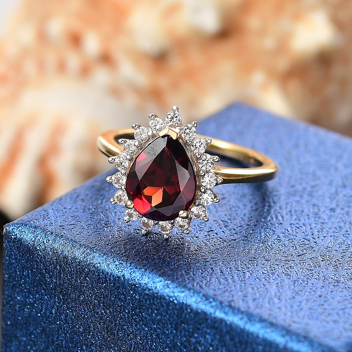 D'Joy Mozambique Garnet and White Zircon 3.10 ctw Ring in 18K Vermeil Yellow Gold Over Sterling Silver (Size 7.0) image number 1