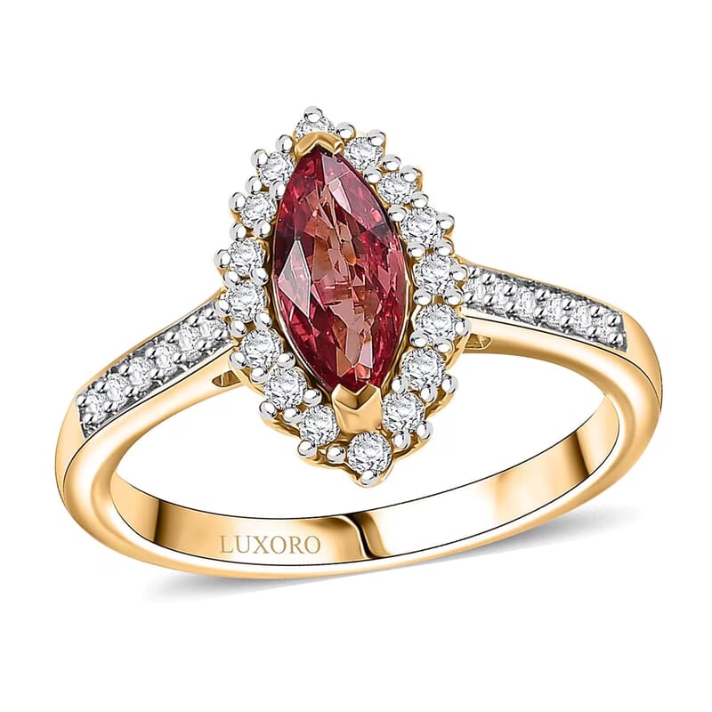 Certified & Appraised Luxoro AAA Padparadscha Sapphire (BT) 10.0) and I2 Diamond 1.54 ctw Halo Ring in 14K Yellow Gold (Size 7.0)