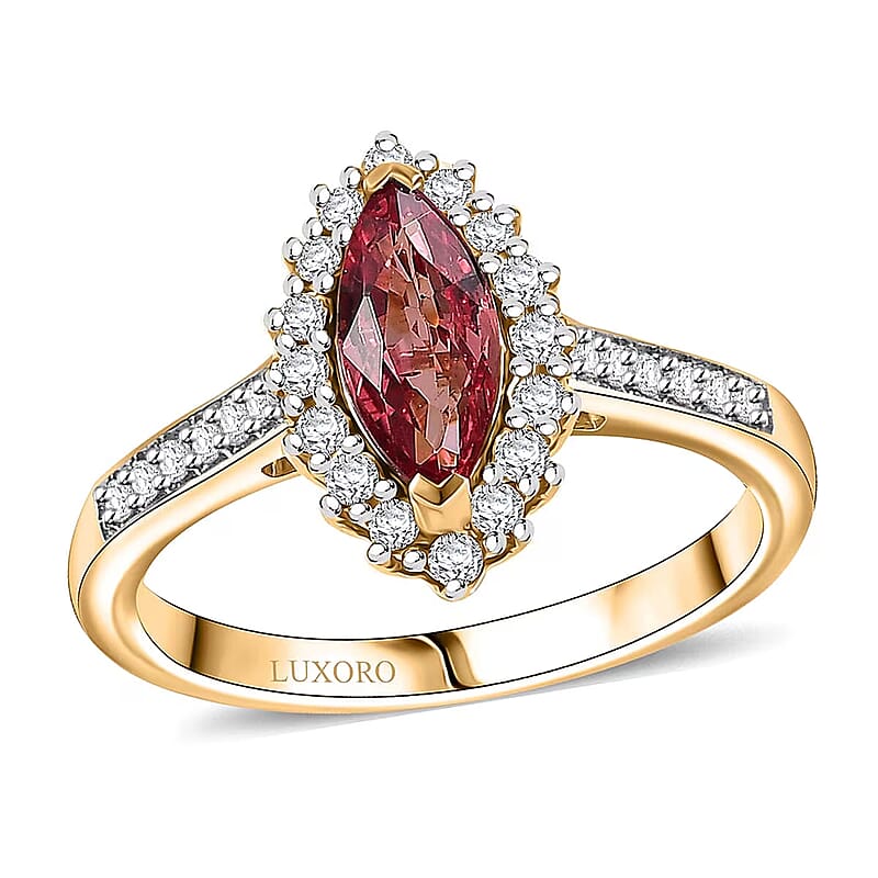 Certified & Appraised Luxoro AAA Padparadscha Sapphire (BT) 10.0) and I2 Diamond 1.54 ctw Halo Ring in 14K Yellow Gold (Size 7.0)