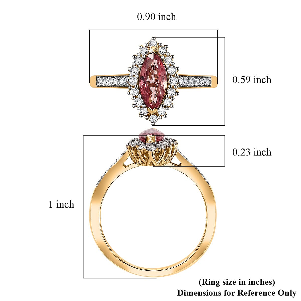 Certified & Appraised Luxoro AAA Padparadscha Sapphire (BT) 10.5) and I2 Diamond 1.54 ctw Halo Ring in 14K Yellow Gold (Size 7.0) image number 5