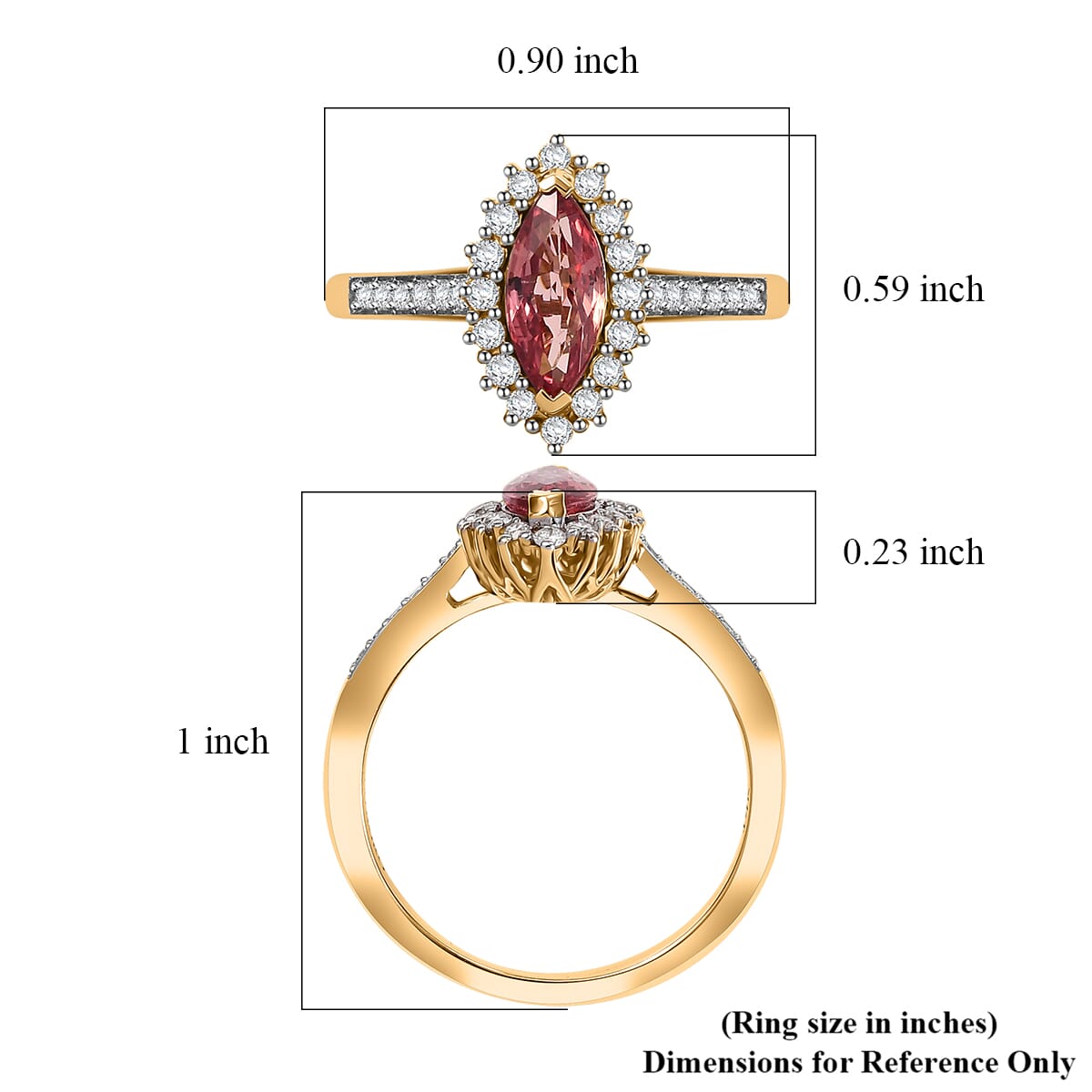 Certified & Appraised Luxoro AAA Padparadscha Sapphire (BT) 8.0) and I2 Diamond 1.54 ctw Halo Ring in 14K Yellow Gold (Size 7.0) image number 5