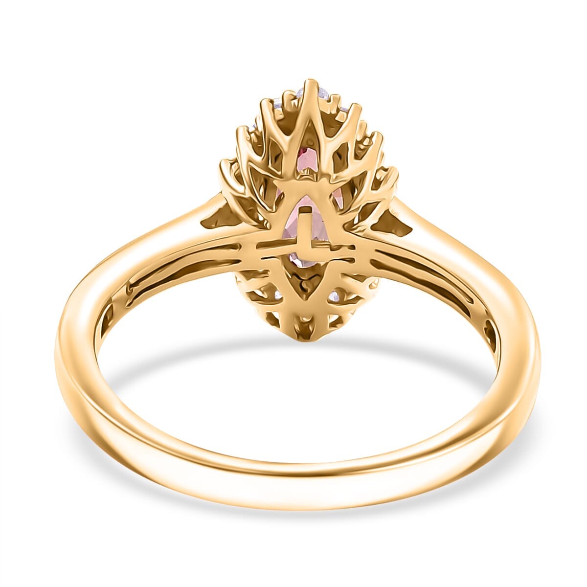 Certified & Appraised Luxoro AAA Padparadscha Sapphire (BT) 9.5) and I2 Diamond 1.54 ctw Halo Ring in 14K Yellow Gold (Size 7.0) image number 4