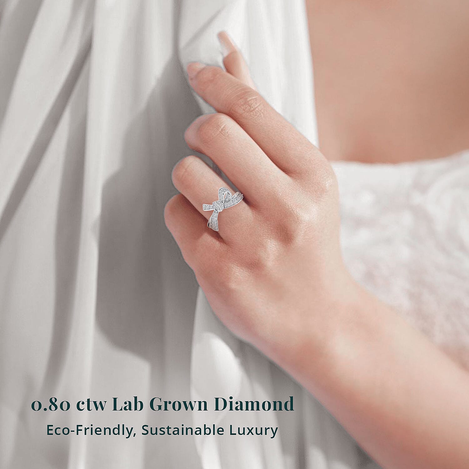 Luxuriant Lab Grown Diamond G-H SI 0.80 ctw Love Knot Ring in Platinum Over Sterling Silver