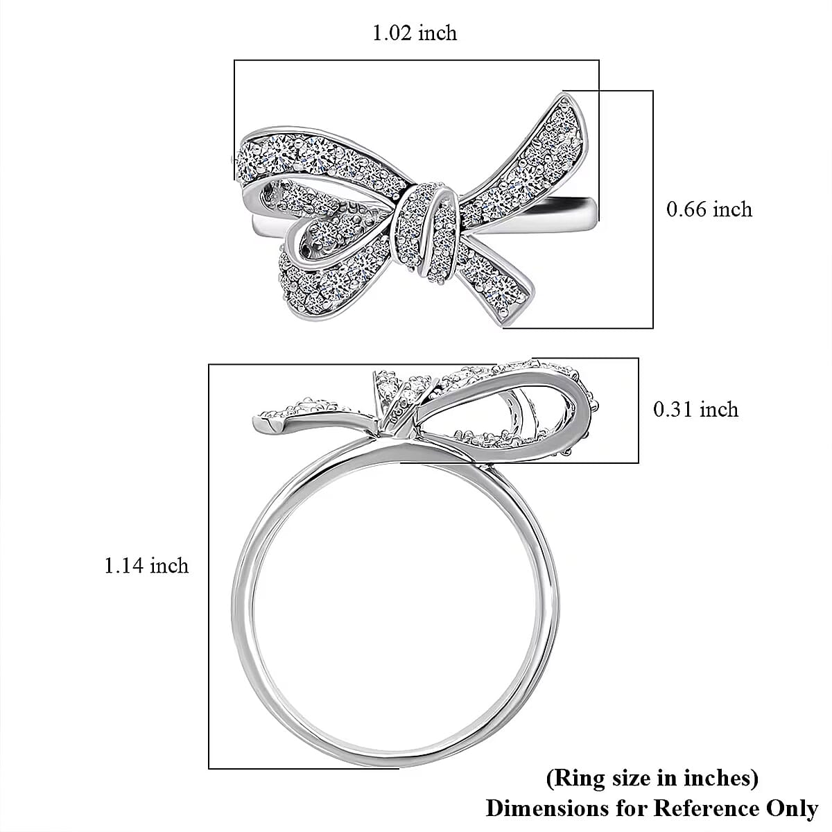 Luxuriant Lab Grown Diamond G-H SI 0.80 ctw Love Knot Ring in Platinum Over Sterling Silver (Size 6.0) image number 6