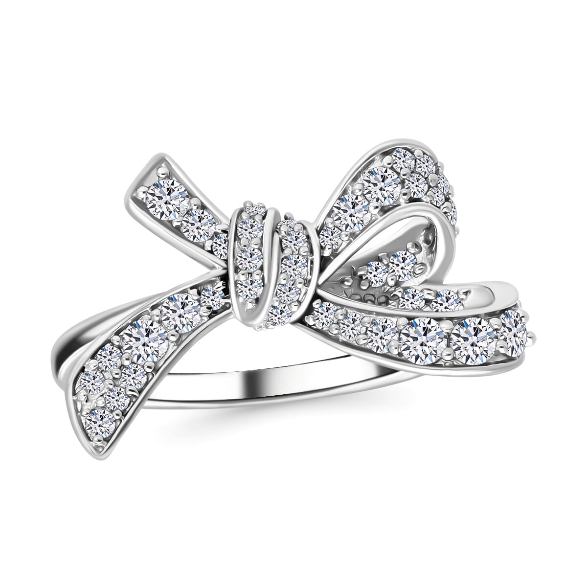Luxuriant Lab Grown Diamond G-H SI 0.80 ctw Love Knot Ring in Platinum Over Sterling Silver (Size 8.0) image number 0