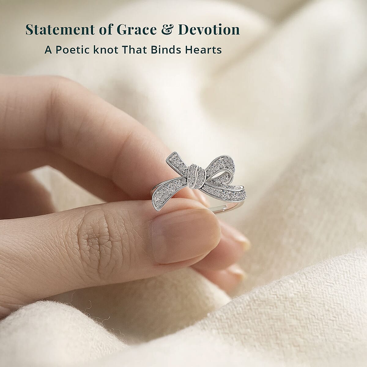 Luxuriant Lab Grown Diamond G-H SI 0.80 ctw Love Knot Ring in Platinum Over Sterling Silver (Size 8.0) image number 5