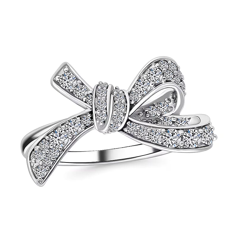 Luxuriant Lab Grown Diamond G-H SI 0.80 ctw Love Knot Ring in Platinum Over Sterling Silver (Size 9.0)