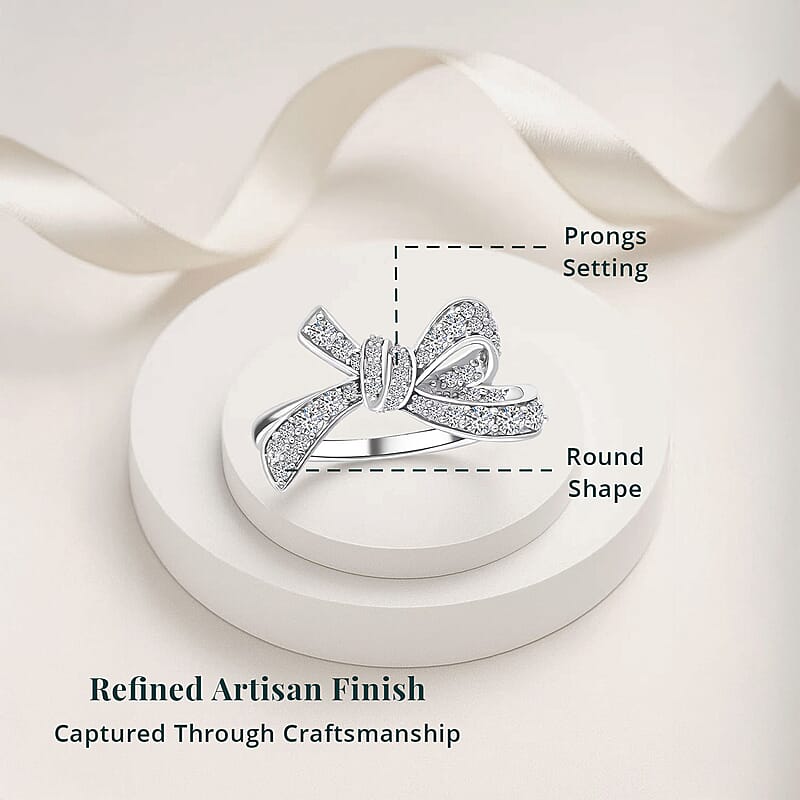 Luxuriant Lab Grown Diamond G-H SI 0.80 ctw Love Knot Ring in Platinum Over Sterling Silver (Size 9.0)