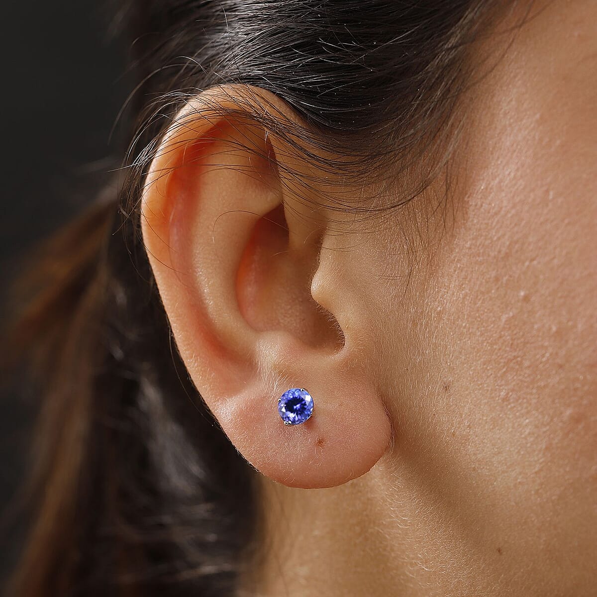 Luxoro Premium Tanzanite 1.85 ctw Solitaire Stud Earrings in 10K White Gold image number 2