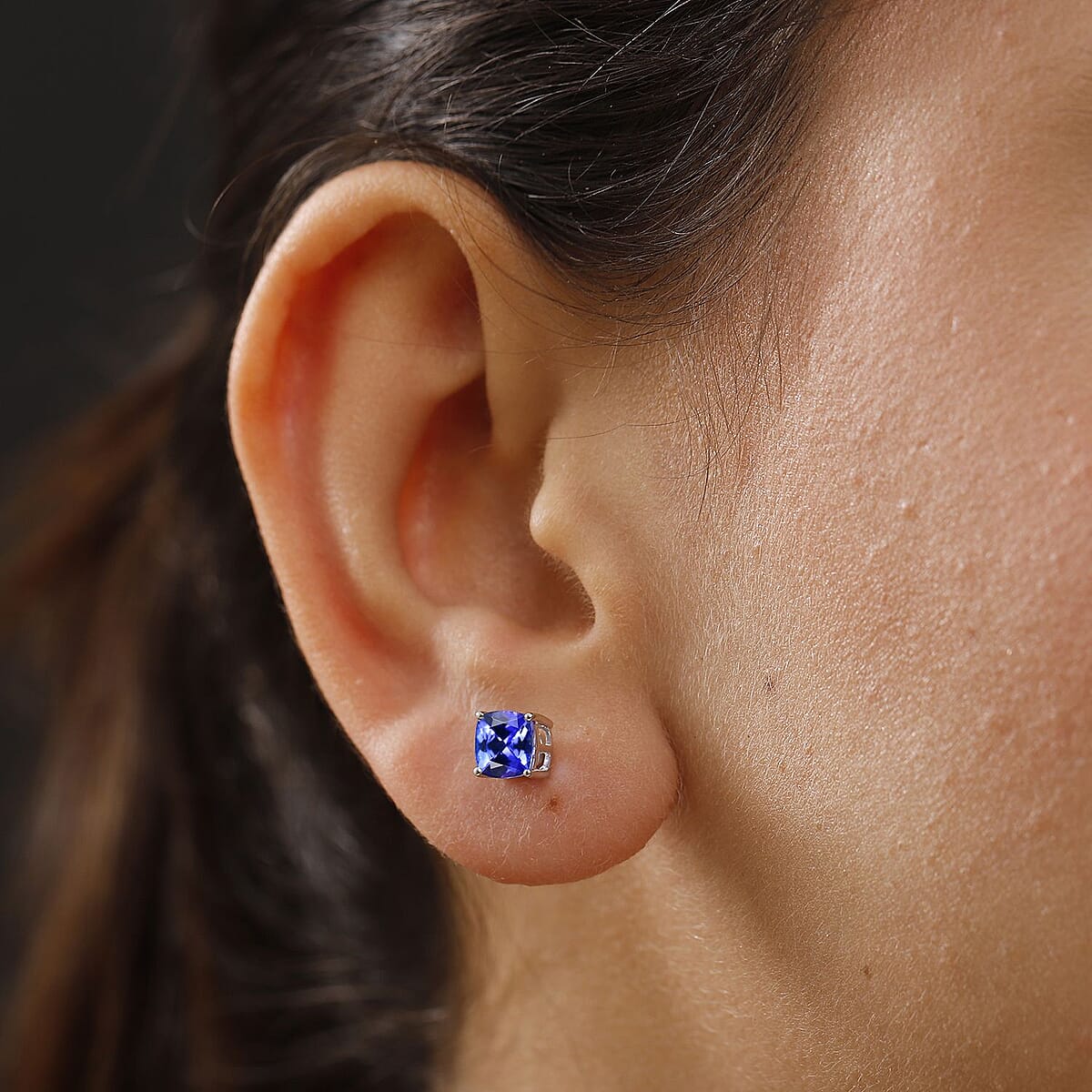 Luxoro Premium Tanzanite 2.00 ctw Solitaire Stud Earrings in 10K White Gold image number 2