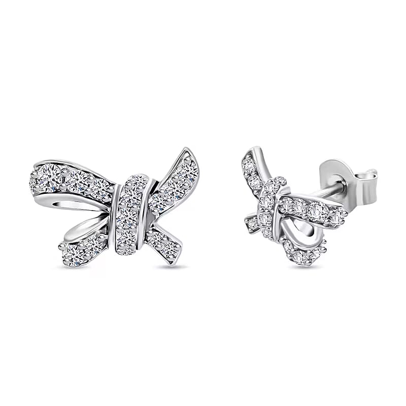 Luxuriant Lab Grown Diamond G-H SI 0.50 ctw Love Knot Earrings in Platinum Over Sterling Silver