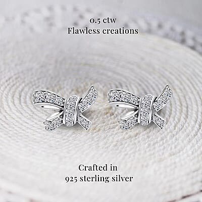 Luxuriant Lab Grown Diamond G-H SI 0.50 ctw Love Knot Earrings in Platinum Over Sterling Silver