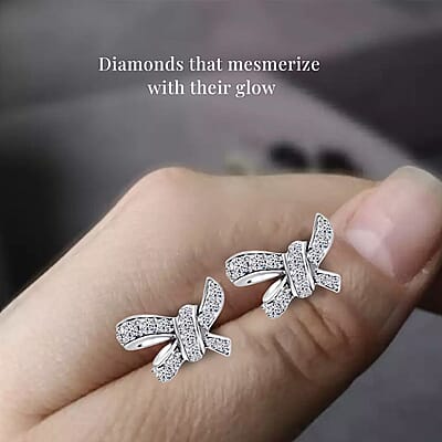 Luxuriant Lab Grown Diamond G-H SI 0.50 ctw Love Knot Earrings in Platinum Over Sterling Silver
