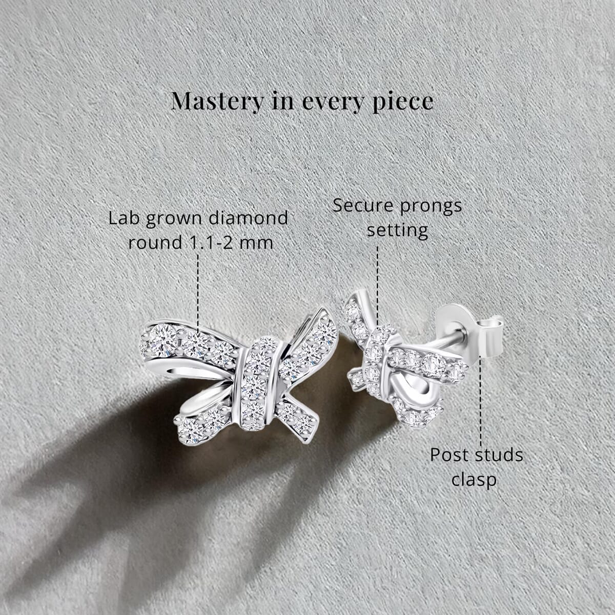 Luxuriant Lab Grown Diamond G-H SI 0.50 ctw Love Knot Earrings in Platinum Over Sterling Silver image number 5