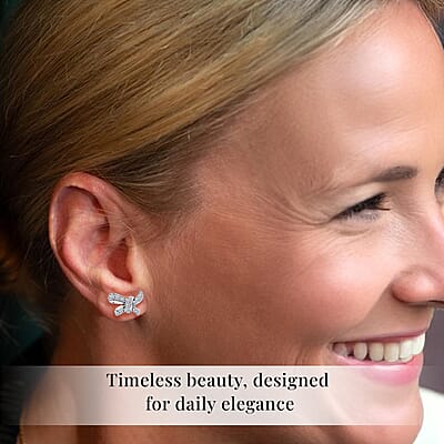 Luxuriant Lab Grown Diamond G-H SI 0.50 ctw Love Knot Earrings in Platinum Over Sterling Silver