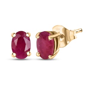 Luxoro AAA Montepuez Ruby 1.60 ctw Solitaire Stud Earrings in 10K Yellow Gold 