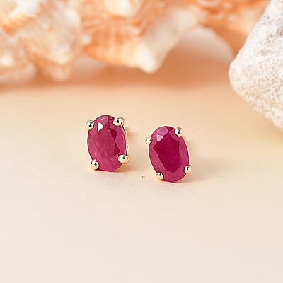 Luxoro AAA Montepuez Ruby 1.60 ctw Solitaire Stud Earrings in 10K Yellow Gold