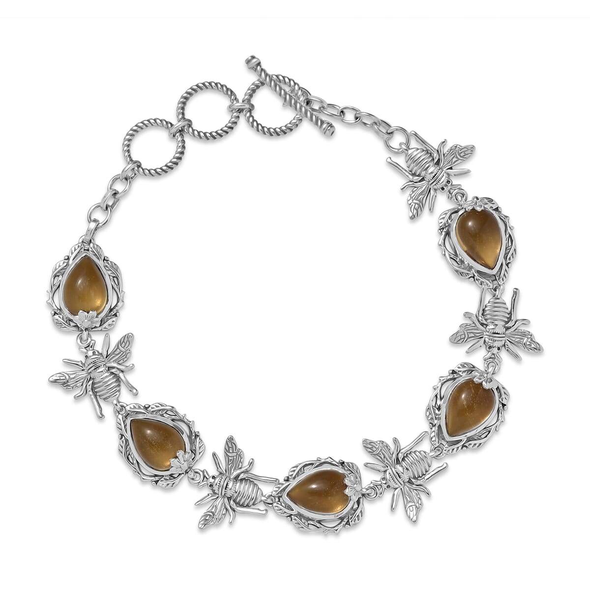 Indian Artisan Crafted Premium Brazilian Citrine 12.35 ctw Majestic Bee Bracelet Sterling Silver (6.50-8.0In) image number 0