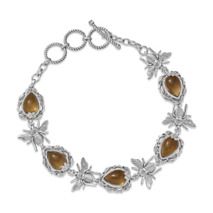 Indian Artisan Crafted Premium Brazilian Citrine 12.35 ctw Majestic Bee Bracelet Sterling Silver (6.50-8.0In)