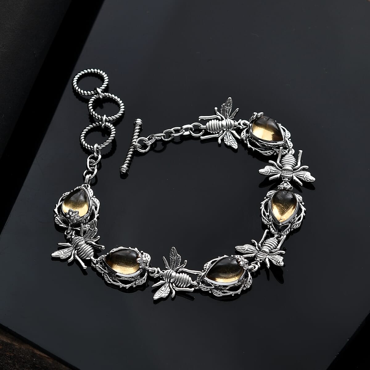 Indian Artisan Crafted Premium Brazilian Citrine 12.35 ctw Majestic Bee Bracelet Sterling Silver (6.50-8.0In) image number 1