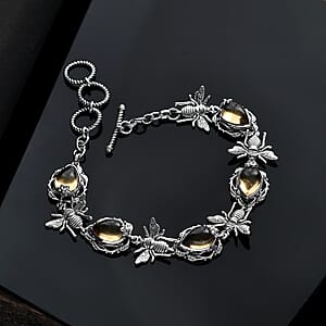 D'Joy Indian Artisan Crafted Premium Brazilian Citrine 12.35 ctw Majestic Bee Bracelet Sterling Silver (6.50-8.0In)