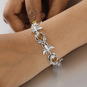 D'Joy Indian Artisan Crafted Premium Brazilian Citrine 12.35 ctw Majestic Bee Bracelet Sterling Silver (6.50-8.0In)
