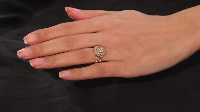 Nature Champagne and White Diamond Ring in 18K Vermeil RG Sterling Silver (Size 10.0)