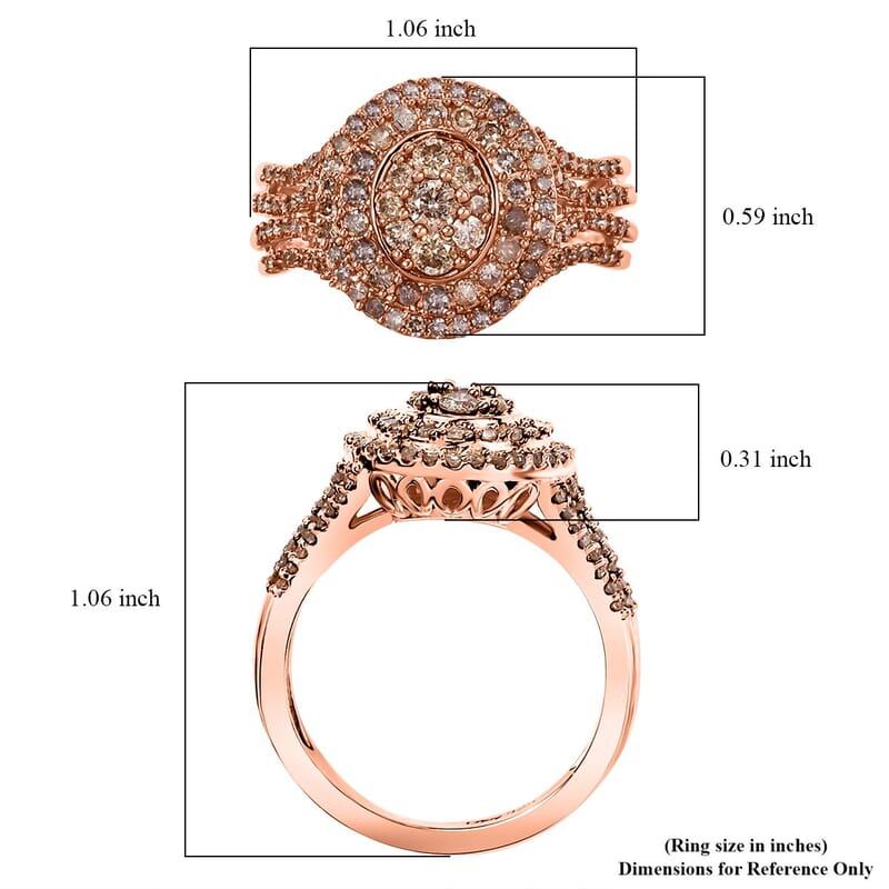 D'Joy Natural Champagne Diamond 1.00 ctw Cocktail Ring in 18K Vermeil Rose Gold Over Sterling Silver (Size 10.0)