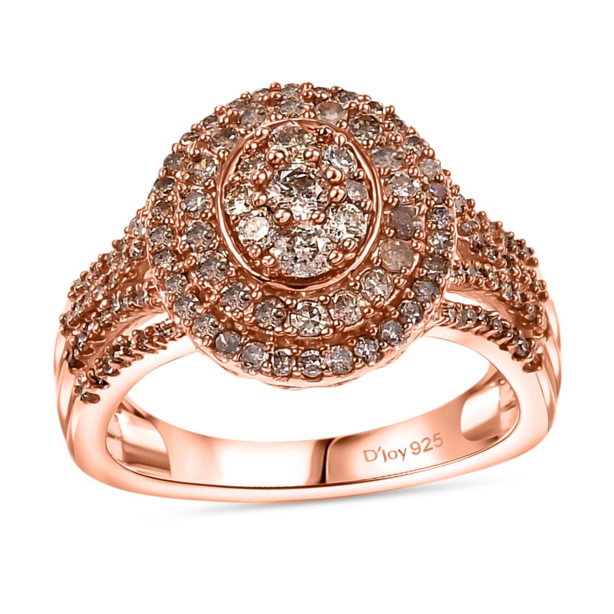 Natural Champagne and White Diamond 1.00 ctw Cocktail Ring in 18K Vermeil Rose Gold Sterling Silver (Size 9.0) image number 0