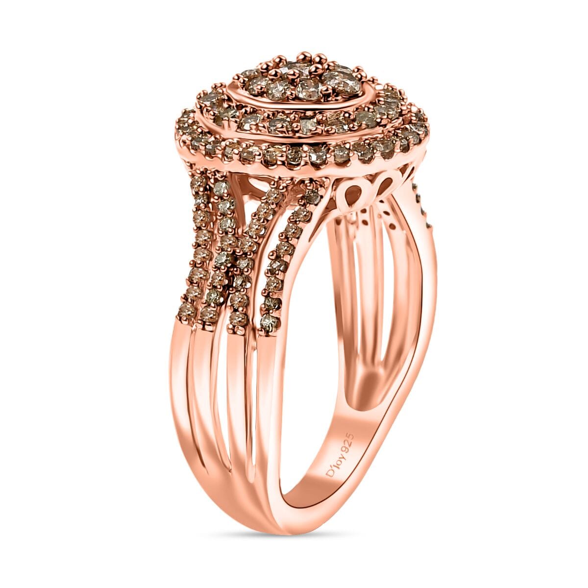 Natural Champagne and White Diamond 1.00 ctw Cocktail Ring in 18K Vermeil Rose Gold Sterling Silver (Size 9.0) image number 3