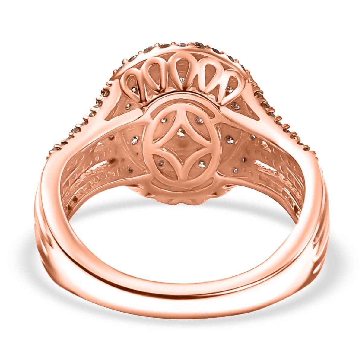 Natural Champagne and White Diamond 1.00 ctw Cocktail Ring in 18K Vermeil Rose Gold Sterling Silver (Size 9.0) image number 4