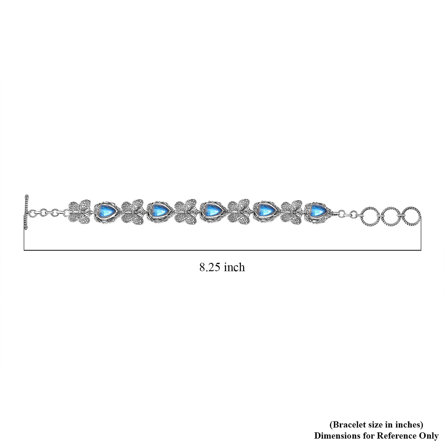D'Joy Indian Artisan Crafted Premium Rainbow Moonstone 10.10 ctw Mystic Butterfly Bracelet Sterling Silver (6.50-8.0In)