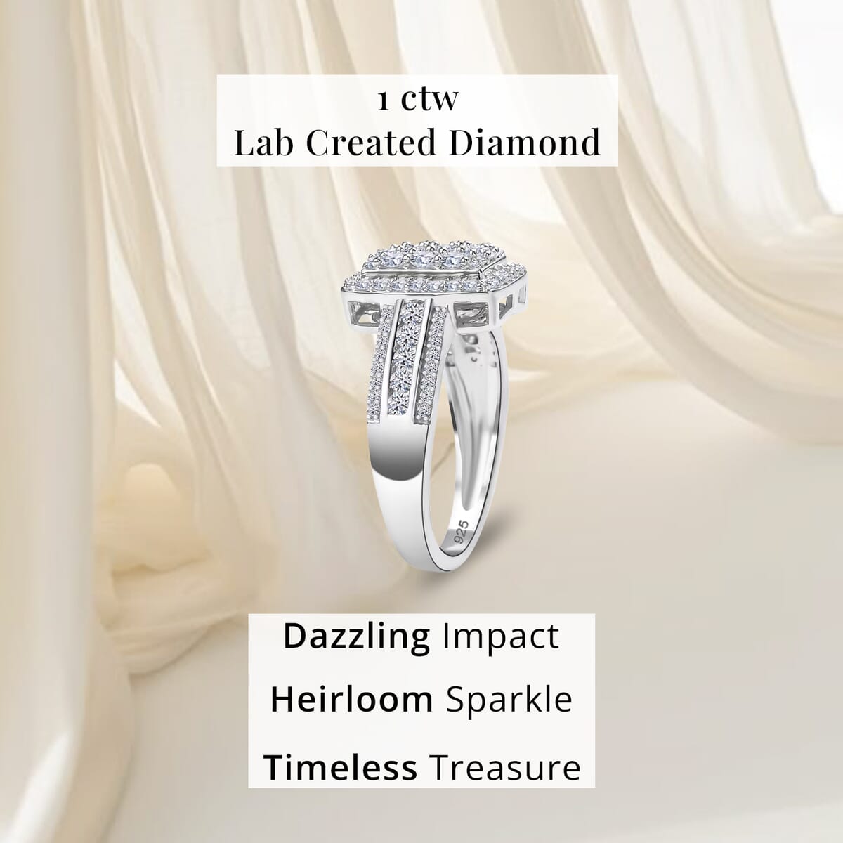 Luxuriant Lab Grown Diamond G-H, SI 1.00 ctw Art Deco Ring in Rhodium Over Sterling Silver (Size 6.0) image number 4