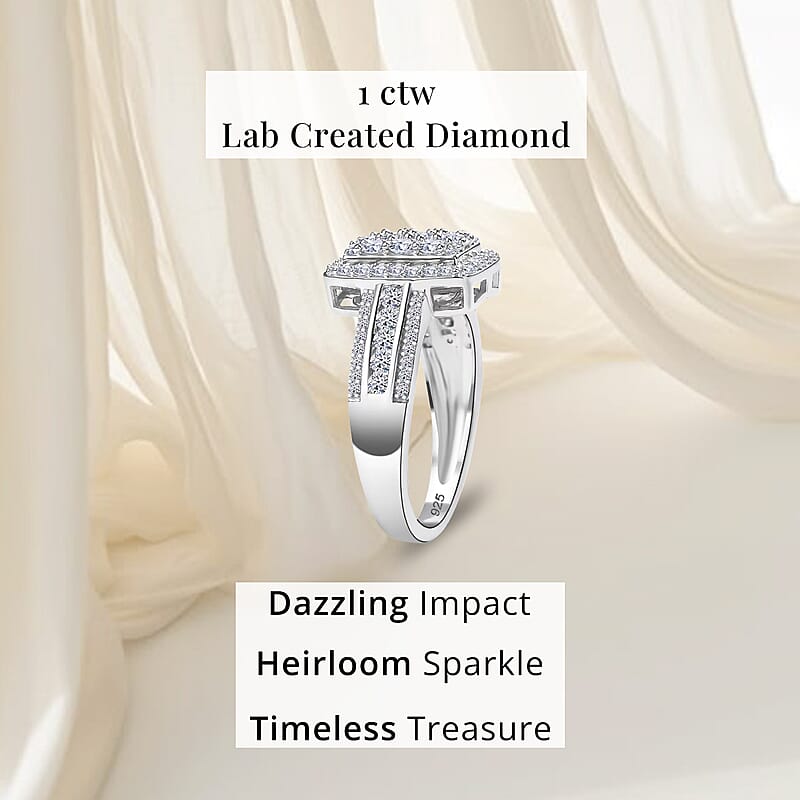 Luxuriant Lab Grown Diamond G-H, SI 1.00 ctw Art Deco Ring in Rhodium Over Sterling Silver (Size 9.0)