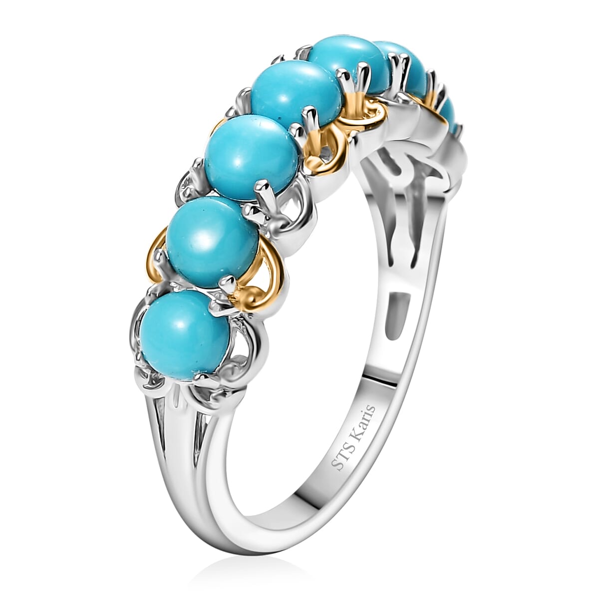 Karis Premium Sleeping Beauty Turquoise 7 Stone Ring in Platinum Bond (Size 9.0) 2.00 ctw image number 3