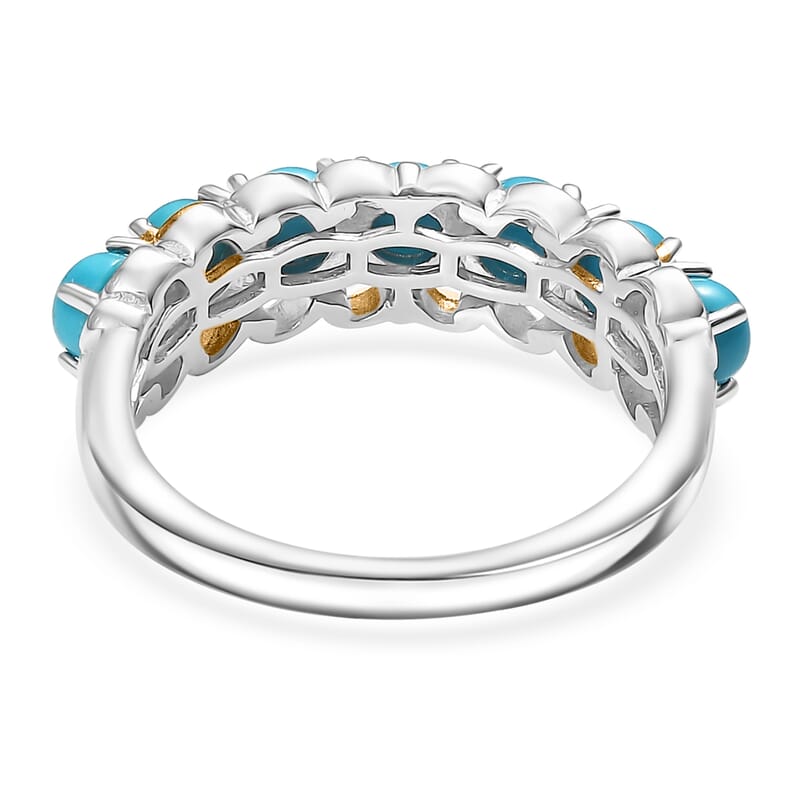 Karis Premium Sleeping Beauty Turquoise 2.00 ctw 7 Stone Ring in 18K YG Plated and Platinum Bond (Size 10.0)