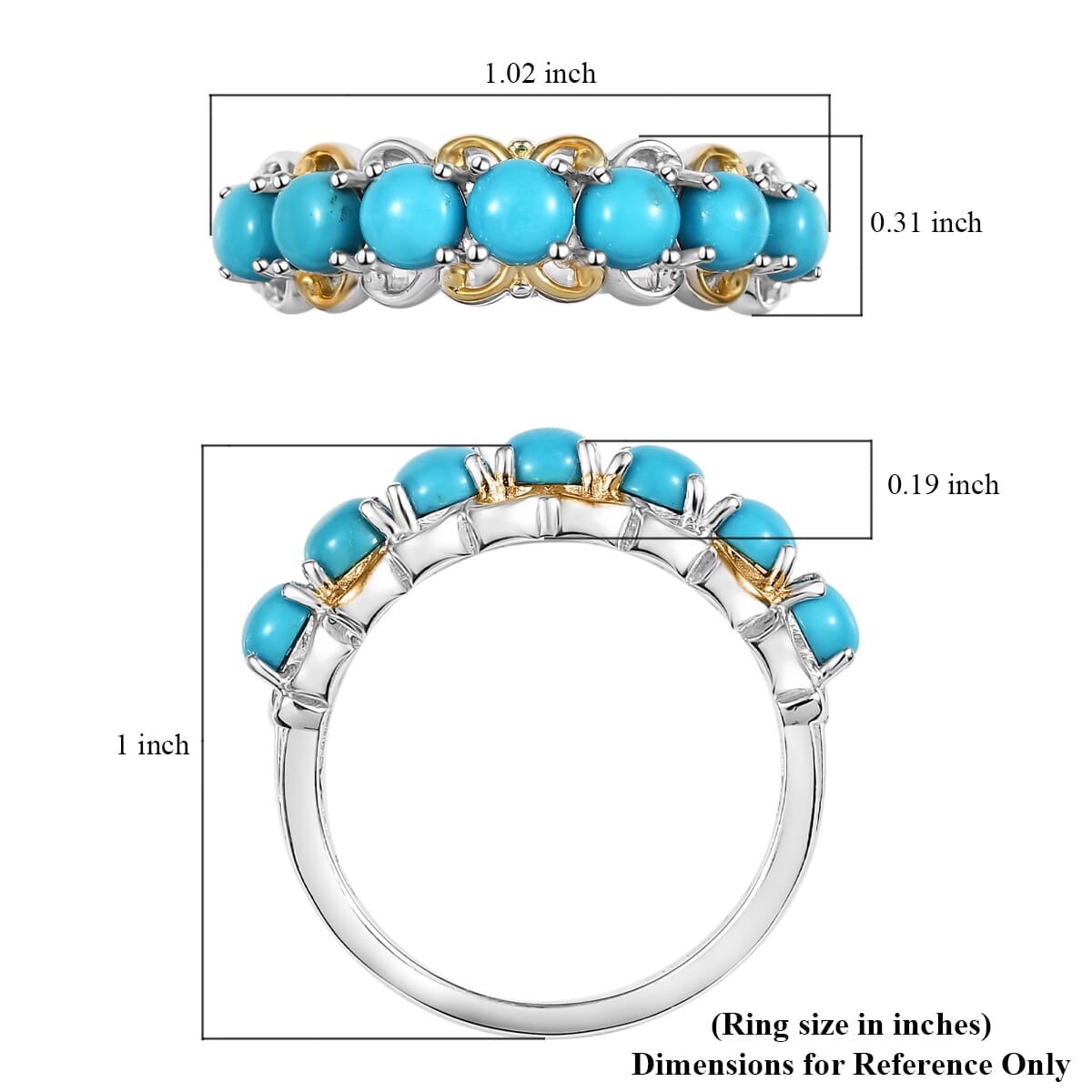 Karis Premium Sleeping Beauty Turquoise 7 Stone Ring in Platinum Bond (Size 9.0) 2.00 ctw image number 5