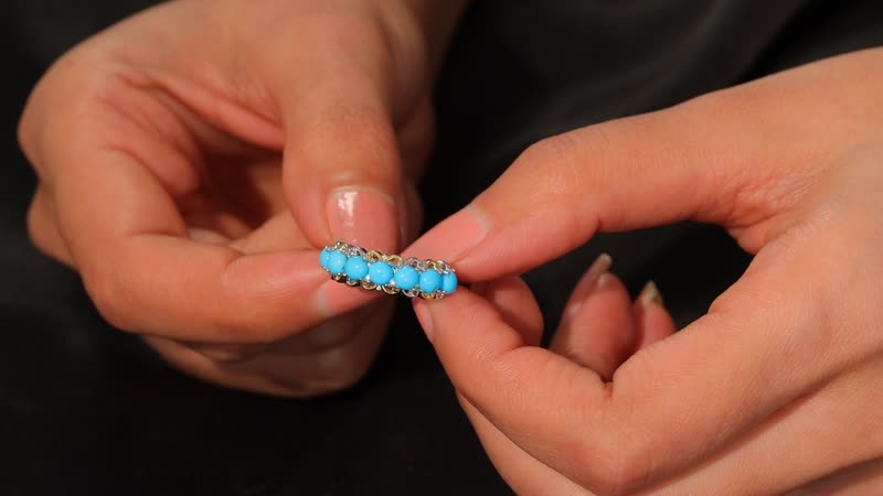 Karis Premium Sleeping Beauty Turquoise 7 Stone Ring in Platinum Bond (Size 9.0) 2.00 ctw