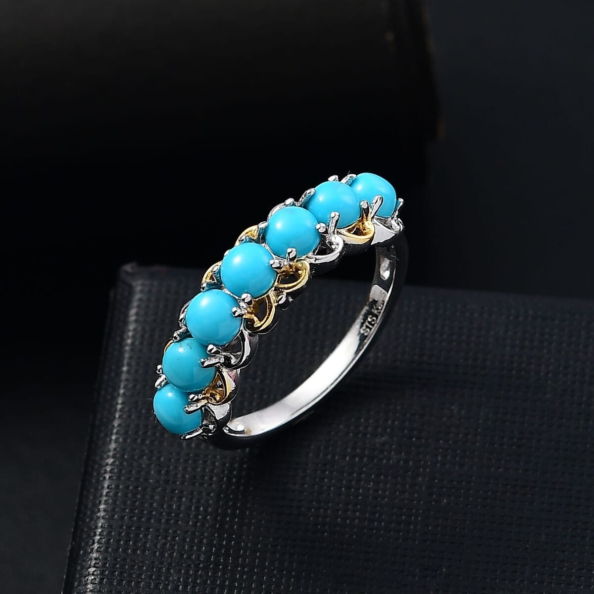 Karis Premium Sleeping Beauty Turquoise 2.00 ctw 7 Stone Ring in 18K YG Plated and Platinum Bond (Size  5.0) image number 1