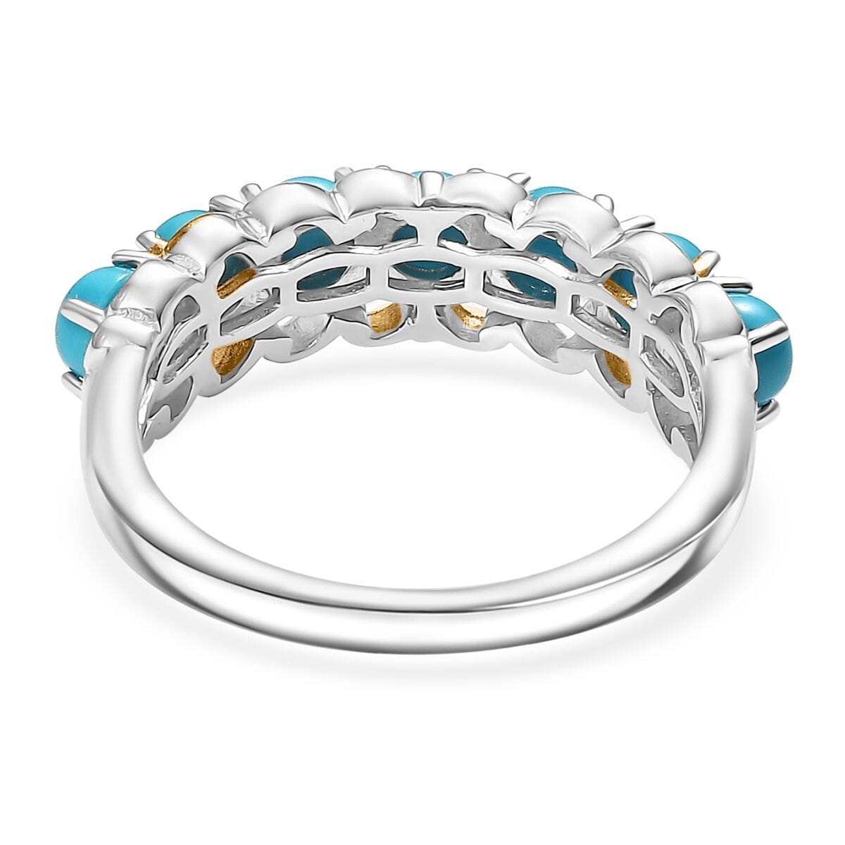Karis Premium Sleeping Beauty Turquoise 2.00 ctw 7 Stone Ring in 18K YG Plated and Platinum Bond (Size  5.0) image number 4