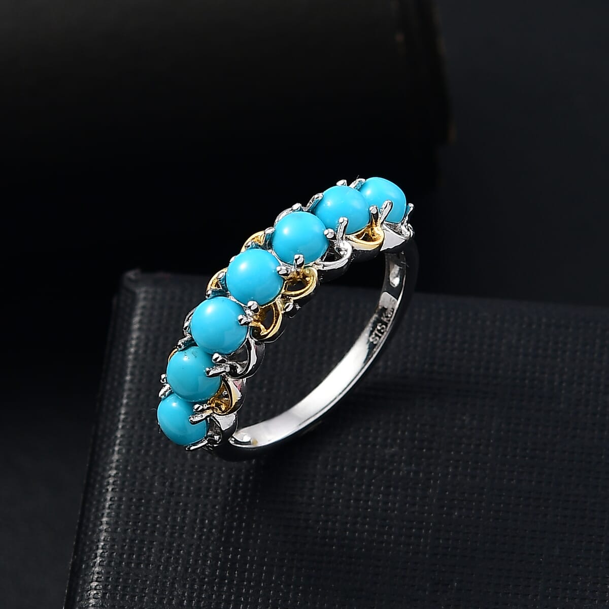 Karis Premium Sleeping Beauty Turquoise 2.00 ctw 7 Stone Ring in 18K YG Plated and Platinum Bond (Size 7.0) image number 1