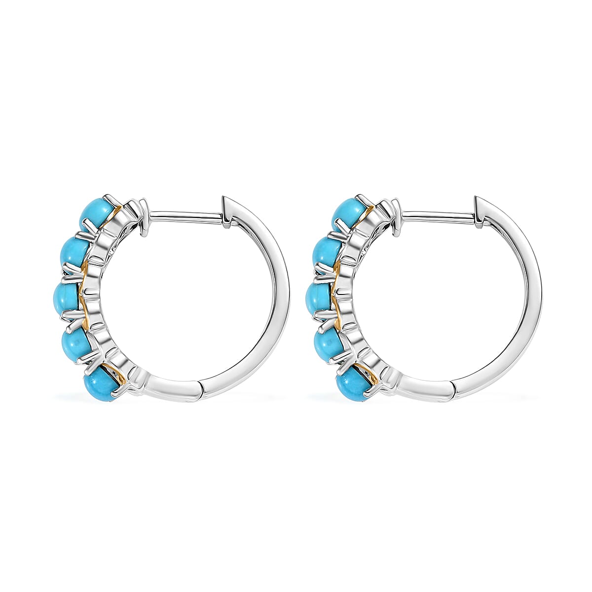 Karis Premium Sleeping Beauty Turquoise 2.86 ctw Hoop Earrings in 14K YG Plated and Platinum Bond image number 3