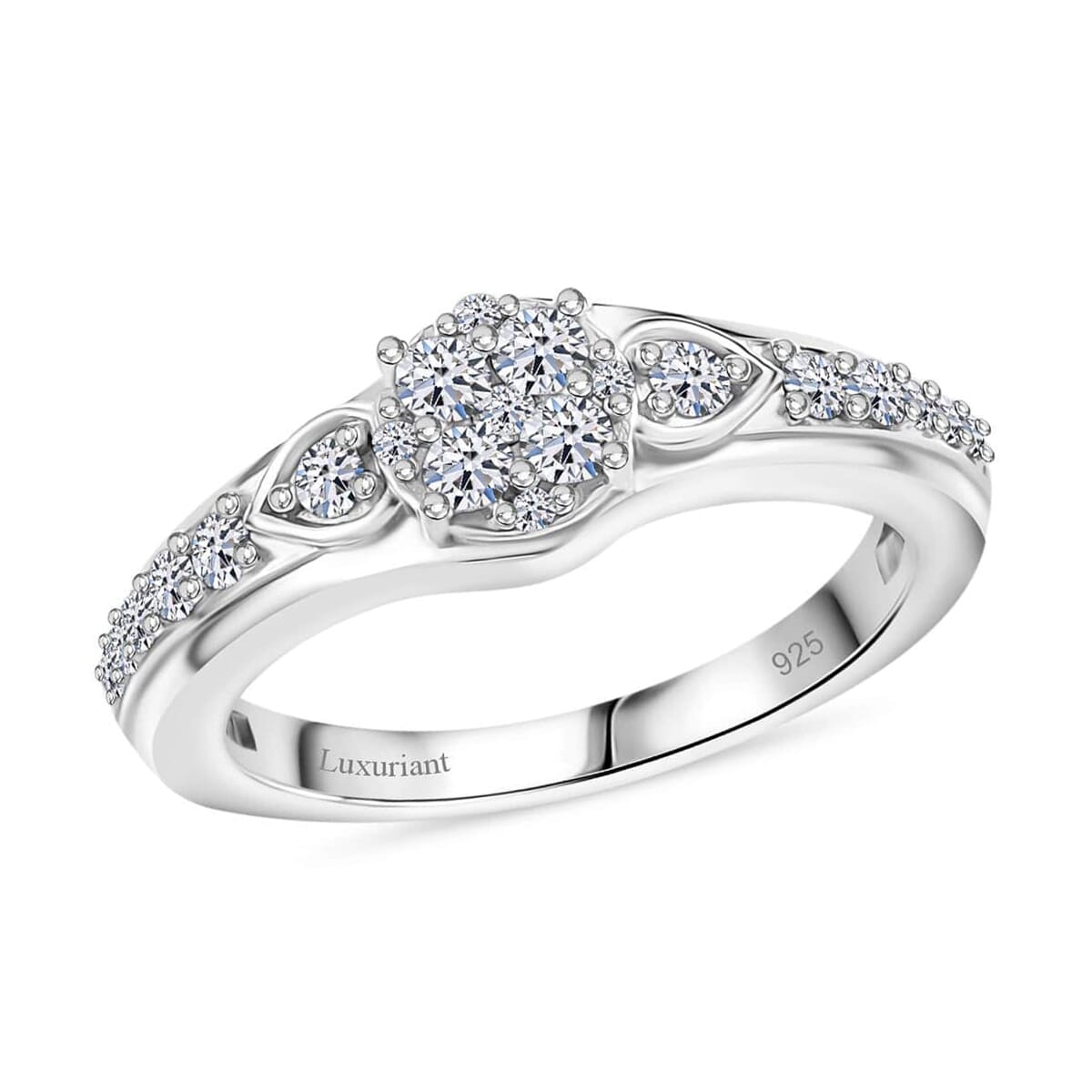 Luxuriant Lab Grown Diamond G-H SI 0.50 ctw Floral Ring in Rhodium Over Sterling Silver (Size 10.0) image number 0
