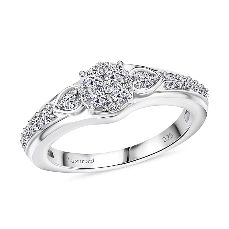 Luxuriant Lab Grown Diamond G-H SI 0.50 ctw Floral Ring in Rhodium Over Sterling Silver (Size 10.0)