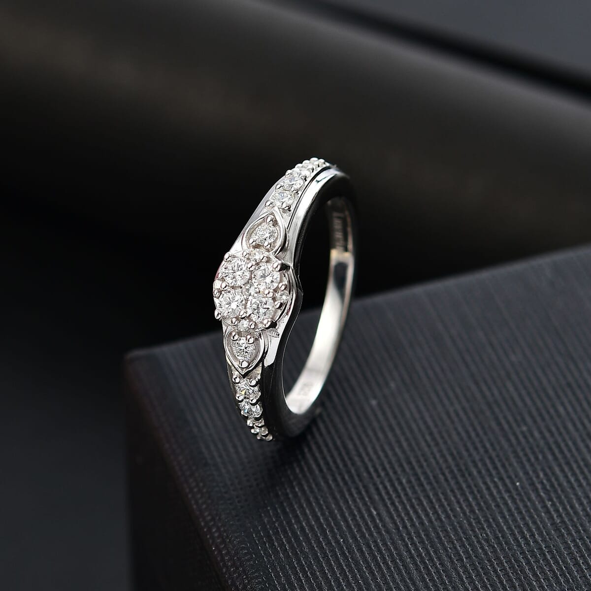 Luxuriant Lab Grown Diamond G-H SI 0.50 ctw Floral Ring in Rhodium Over Sterling Silver (Size 10.0) image number 1