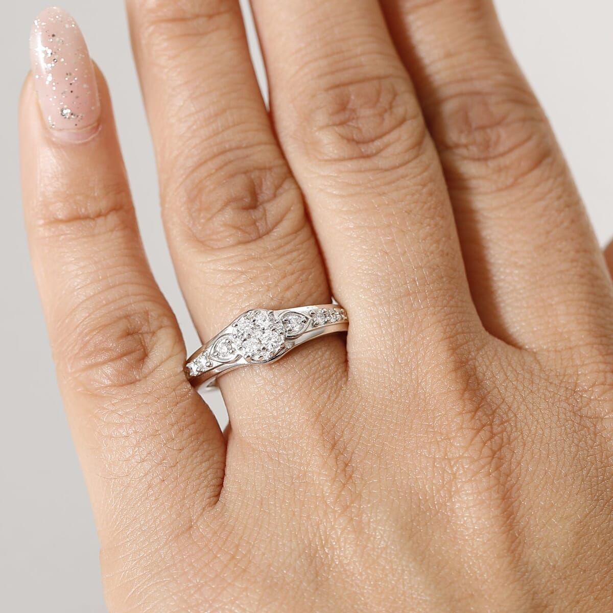 Luxuriant Lab Grown Diamond G-H SI 0.50 ctw Floral Ring in Rhodium Over Sterling Silver (Size 10.0) image number 2